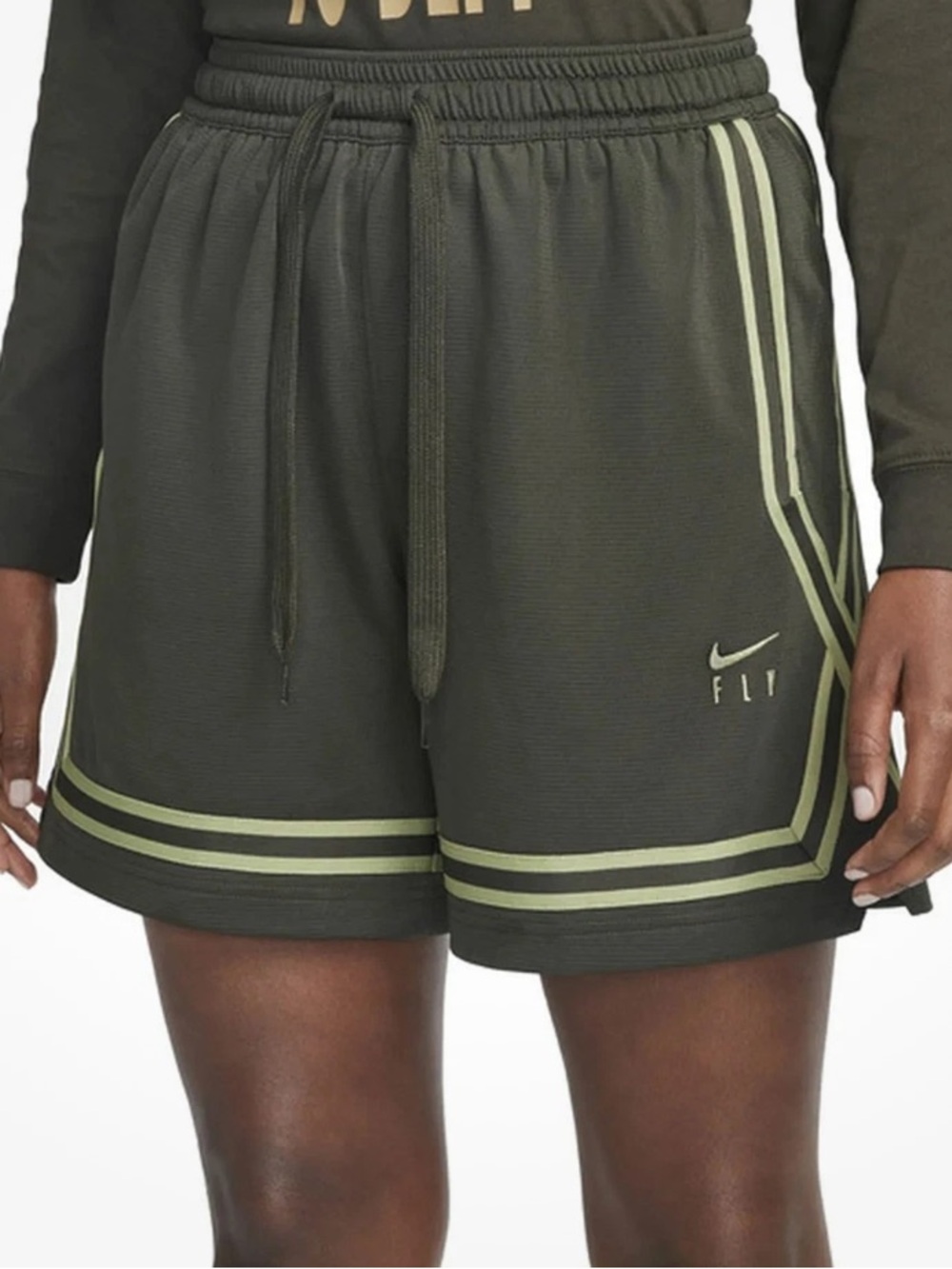 NIKE I Shorts Basketball Dri-FIT Swoosh Fly Crossover Olive/Light Green Size XL